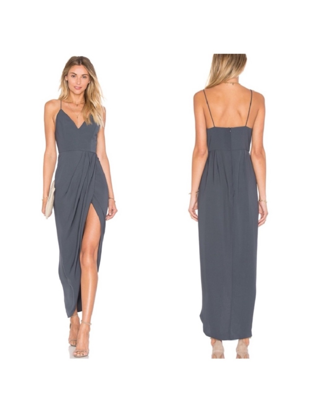 Shona Joy Revolve Charcoal V-Neck Wrap Maxi Dress